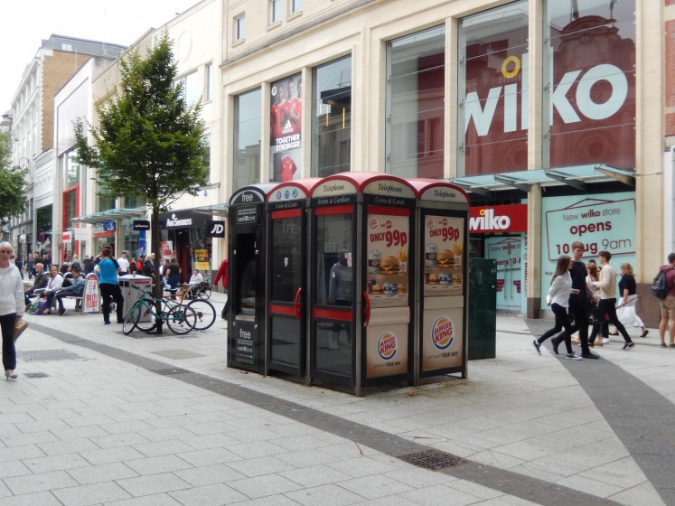 Phone booths are everywhere and actually have pay phones, as well as ATMs and wi-fi access in them.
