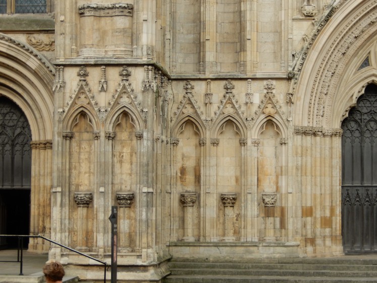 Part of the front of the York cathedral. You can see where the stone statues used to be.