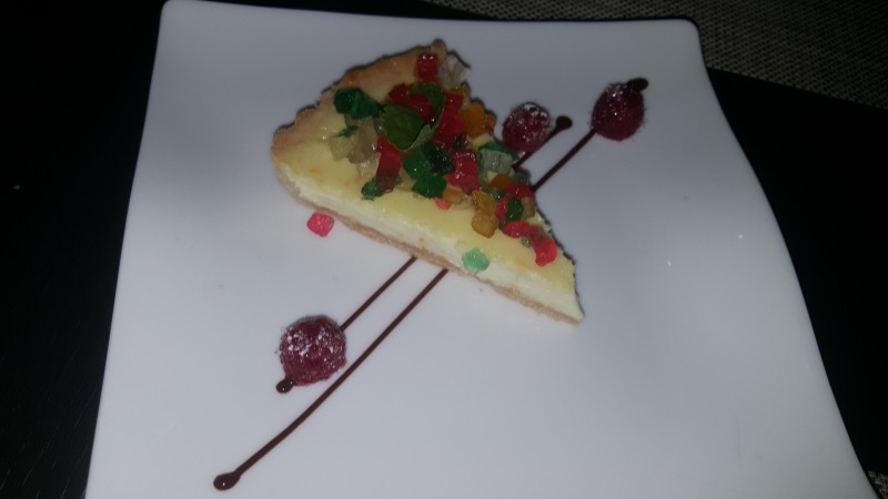 A piece of cheesecake Ted ordered for dessert one evening.