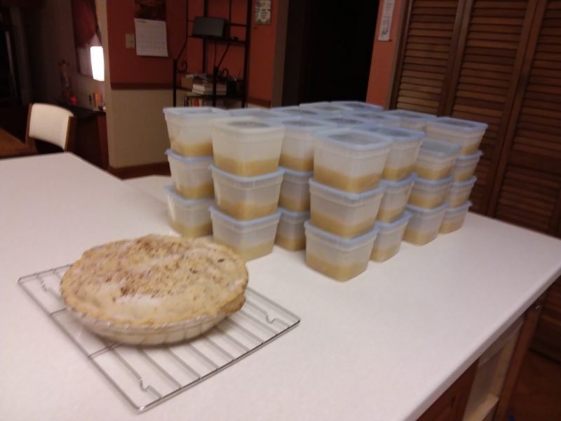 Applesauce headed for the freezer and a pie for later today